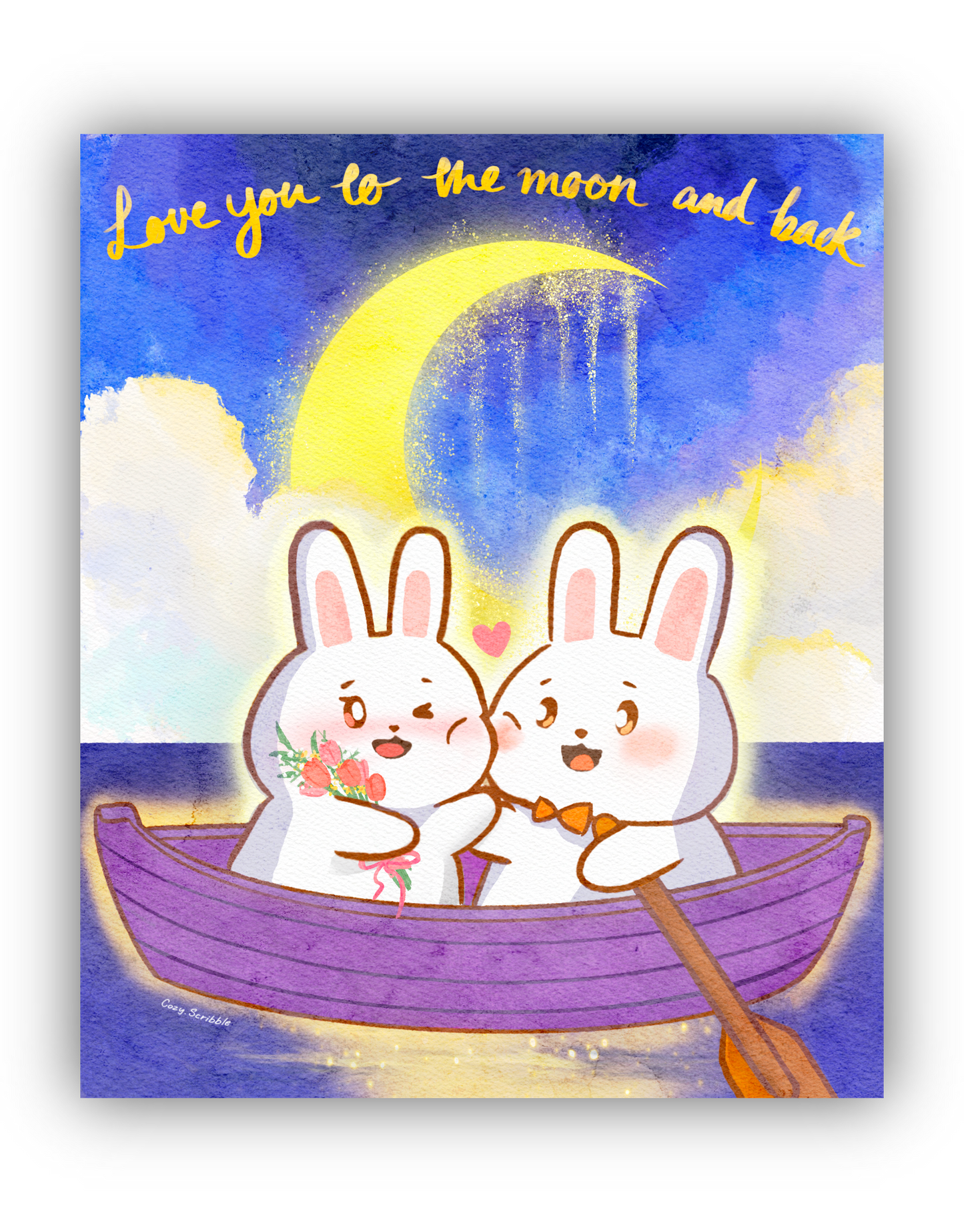 Moon Boat Bunnies (5 x 6)